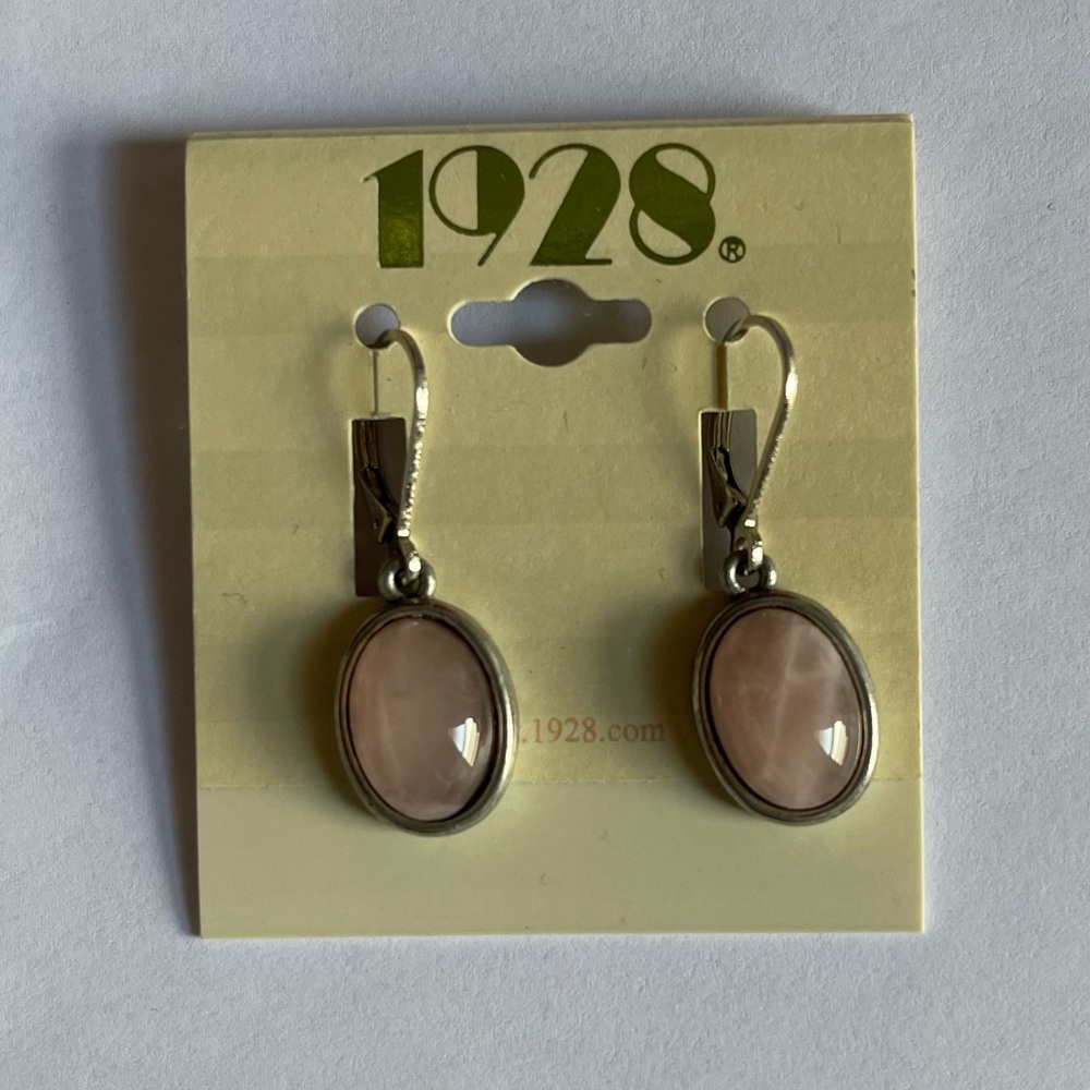 1928 Rose Quartz Drop Solver Toned Earrings